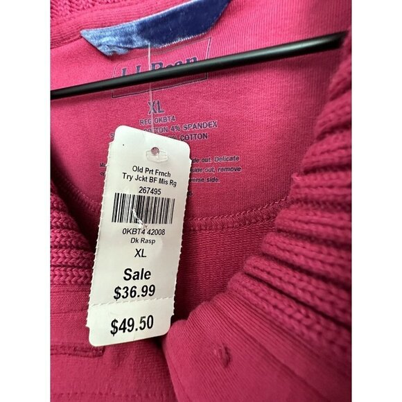 LL Bean Womens French Terry Cardigan Sweater Jacket Sz XL NEW Raspberry Red - Picture 3 of 8